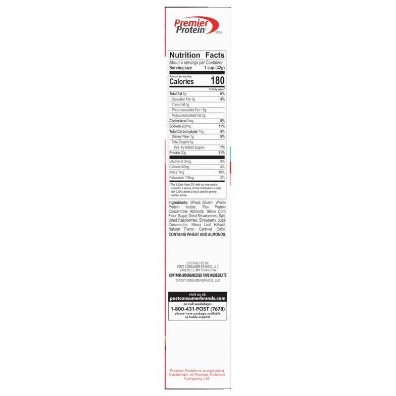 Post Premier Protein Mixed Berry Almond cereal, high protein cereal,