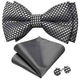 Barry.Wang Men's Paisley Silk Pre-tied Bow Tie Set Pocket Square and Cufflinks for Weddings and Formal Events
