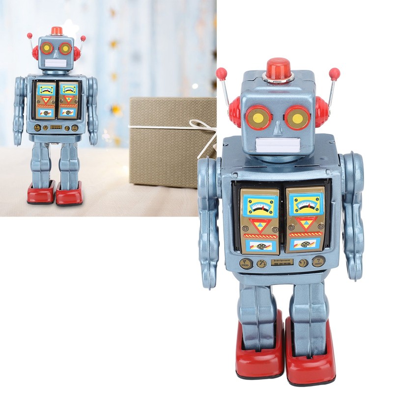 Metal Tin Robot Toy Retro Electric Rotating Figures Model Adult