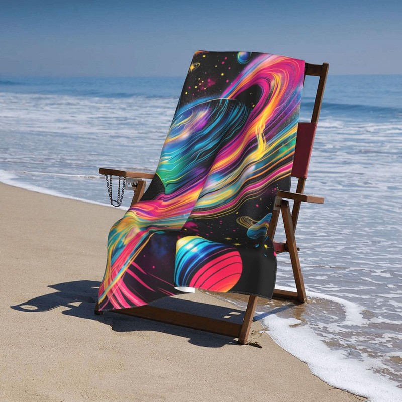 VANZEV Cosmic Planets Beach Towel 31inx51in, Galaxy Sand-Free Microfiber Bath