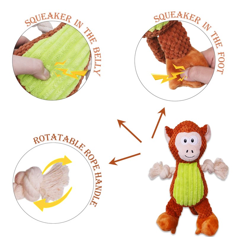 BAALSYEATKL Durable Squeaky Plush Stuffed Dog Toy Dogs - Monkey