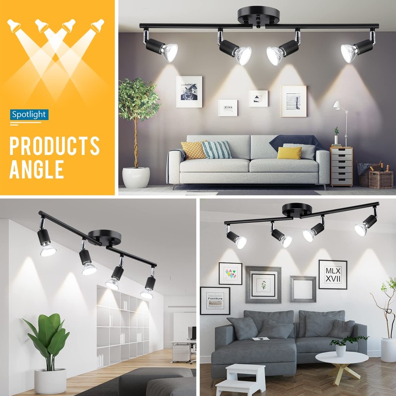 HURYEE Track Lighting Kit, 4 Head Foldable Ceiling Spot Light