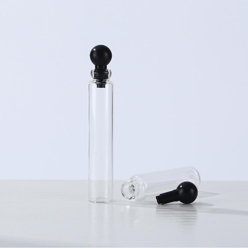 Happyupcity 12Pcs 2ml Empty Clear Glass Mini Bottles with Black