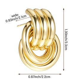 2PCS Gold Earrings for Women, Chunky Gold Knot Earrings Long Twisted Statement Heart Earrings Studs Gold Plated Geometric Drop Circle Dangle Earrings Hypoallergenic Fashion Trendy Jewelry Gifts