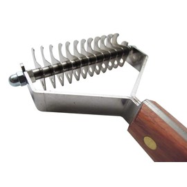 Mars Coat King Double Wide Dematting Undercoat Grooming Rake Stripper Tool for Dogs and Cats, Stainless Steel with Wooden Handle for Thick Coats, 12-Blade Stripper for Groomers, Pet Owners