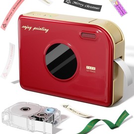 Phomemo A30 Thermal Transfer Ribbon & Label Printer – Bluetooth Portable Label Maker for DIY Gift Wrapping, Decorative Ribbon Printing, Ideal for Holidays, Weddings, Birthdays, Crafts & Small Business, Compatible with Phones & PC:_Red+Label Paper