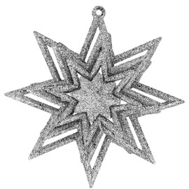 com-four® 3X Weihnachtsstern-Anhänger Glitter 3D-Stern für den Weihnachtsbaum - Christbaumschmuck Weihnachtsdeko zur Verzierung (glitzernd silberfarben)
