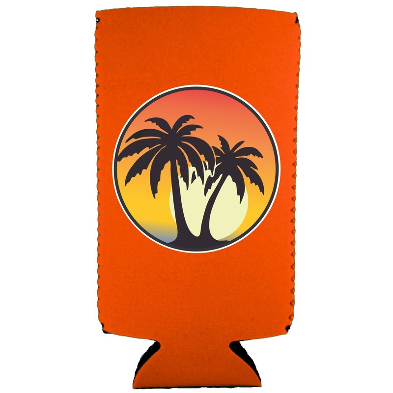Palm Tree Sunset Slim Can Coolie (Orange)