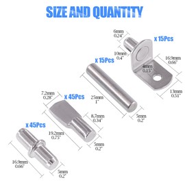 Glarks 120-Pieces 4 Styles Shelf Bracket Pegs Cabinet Furniture Shelf Pins Support Nickel Plated - Silver