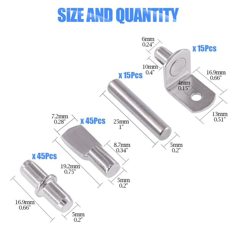 Glarks 120-Pieces 4 Styles Shelf Bracket Pegs Cabinet Furniture Shelf