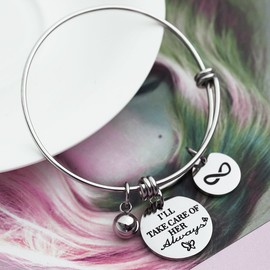 omodofo I Will Take Care of Her Always Charm Bracelet from Son in Law to Mother in Law Wedding Gift Jewelry Mothers Day Birthday Cuff Bangle
