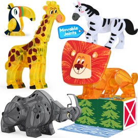 Oriate 3D Magnet Safari Animal Toys for Magnetic Tiles Blocks, 5pcs Magnetiles Animals for Kids, Movable Joint Zoo Animals Suitable Magnetic Building Magnet Tiles, Educational Construction Travel Toy