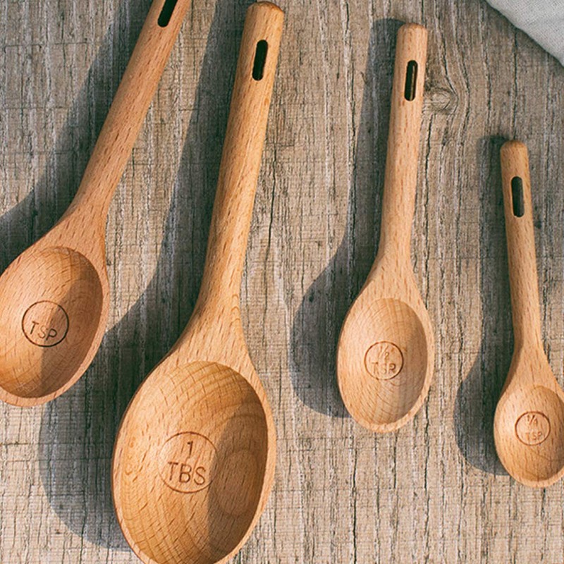 Cabilock Cooking Measuring Spoons Set 4pc Utensils Double-Scale for Coffee