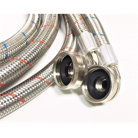 2-Pack Premium Stainless Steel Washing Machine Hoses - 4 FT No-Lead Burst Proof Red and Blue Lined Water Inlet Supply Lines - Universal 90 Degree Elbow Connection - 10 Year Warranty