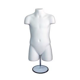 DisplayTown Child Mannequin Torso with Metal Stand Hollow Back Body Stackable Dress Form for Tshirt Display, Countertop, Craft Shows, Photos and Design, Size 5T-7 (White, Set of 2)