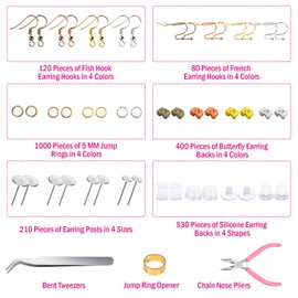 Earring Making Kit, Shynek 2343pcs Earring Making Supplies with Earring Hooks, Jump Rings, Earring Posts, Earring Backs and Jewelry Pliers Tools for Earring Making and Jewelry Repair