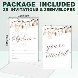 NYCTUG Merry Little Baby Shower Invitations - 25 Winter Baby Clothes Invites With Envelopes For Gender Reveal, Baby Announcement, New Born Baby Party Favor & Supplies - B01