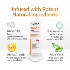 Nasola Sérum De Ácido Kójico Para Aclarar La Piel, Crema Revitalizante Para La Tez Con Alfa Arbutina, Vitaminas C Y E Y Niacinamida.