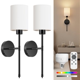 NIORSUN Battery Operated Wall Sconce Set of 2, Black Wireless Rechargeable Wall Lights with 5200mAh Dimmable Detachable Bulbs and Remote, 9 Colors Sconces Wall Decor for Bedroom Living Room Hallway