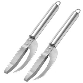 GWOZI Fish Scale Knife 3-in-1 - Multifunction Fish Scaler Remover for Cut/Scrape/Dig - Fish Maw Knife Stainless Steel - Fish Descaler Tool for Open Belly and Dig Out, 2 Pcs