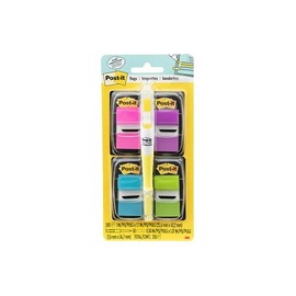 Post-it Paquete económico de banderas, 50/dispensador, 4 dispensadores/paquete, 1 pulgada de ancho, varios colores brillantes, incluye banderas gratis + resaltador (680-PPBGVA)