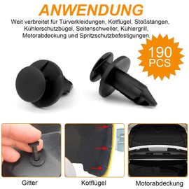 Pack of 190 Car Mounting Clips, Universal Door Trim Mounting Clips, Bumpers, Plastic Clips Set, with Plastic Rivets, Universal Clips, Expansion Rivets, Plastic