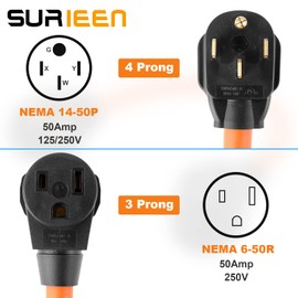 SURIEEN NEMA 14-50P to 6-50R Welder Adapter Cord, NEMA 3 Prong to 4 Prong Welder Plug Outlet Adapter, 50Amp Heavy Duty RV Generator Converter 8 AWG, STW, 250V, 1.5FT