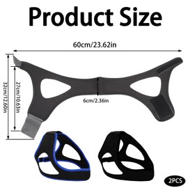 fKiZanthene Chin Strap for Sleeping, Anti Snoring Chin Strap, 72cm Length 8.5cm Width, Adjustable Breathable Design, 2 Pcs Blue and Black for Men and Women