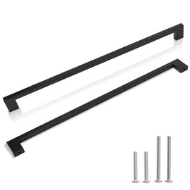 Redunest Cabinet Pulls Matte Black Cabinet Handles Square Drawer Pulls, 2 Pack 15 Inch 384mm Hole Centers Stainless Steel Kitchen Door Cupboard Cabinet Handles, Drawer Hardware Handles
