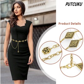 Putcuku Western Waist Chain Belts for Women Metal Concho Belt Adjustable Boho Country Link Belts (Gold-L)