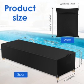 2 Pack Patio Chaise Lounge Covers, 600D Outdoor Lounge Chair Cover Waterproof UV Resistant, All Weather Protection, Windproof Design, Tear-Resistant Furniture Covers 80"L x 28"W x 14"H, Black