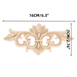 Wood Appliques Decorative Center Carved Onlays, Unpainted Flower Carved Ornament Decals for Door Fireplace Mirror Wall Cabinet Dresser Mantel Bed Closet Furniture DIY Project, 16x7cm/6.3"x2.76", 4Pcs