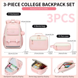 CYOQX 3PCS School Backpack for Girls with Lunch Box Teen Girl Backpack Set Elementary Middle High School Bag Cute Bookbags (Pink 3pcs)