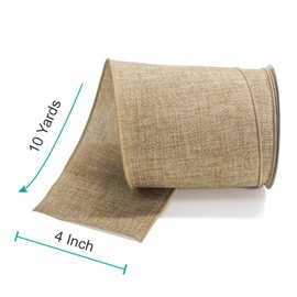 CT CRAFT LLC Burlap Fabric Wired Ribbon 4 Inch x 10 Yards Natural Color for Christmas Home Wedding Decor Gift Wrapping Tree Topper Bow Wreath Bouquet DIY Crafts