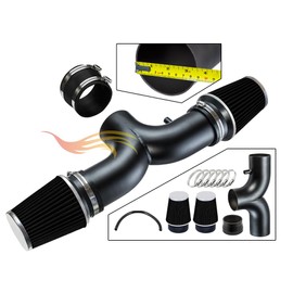 Rtunes Racing DUAL Short Ram Air Intake Kit + Filter Combo BLACK PIPE AND BLACK Compatible For 97-00 Chevy Corvette C5 5.7L V8