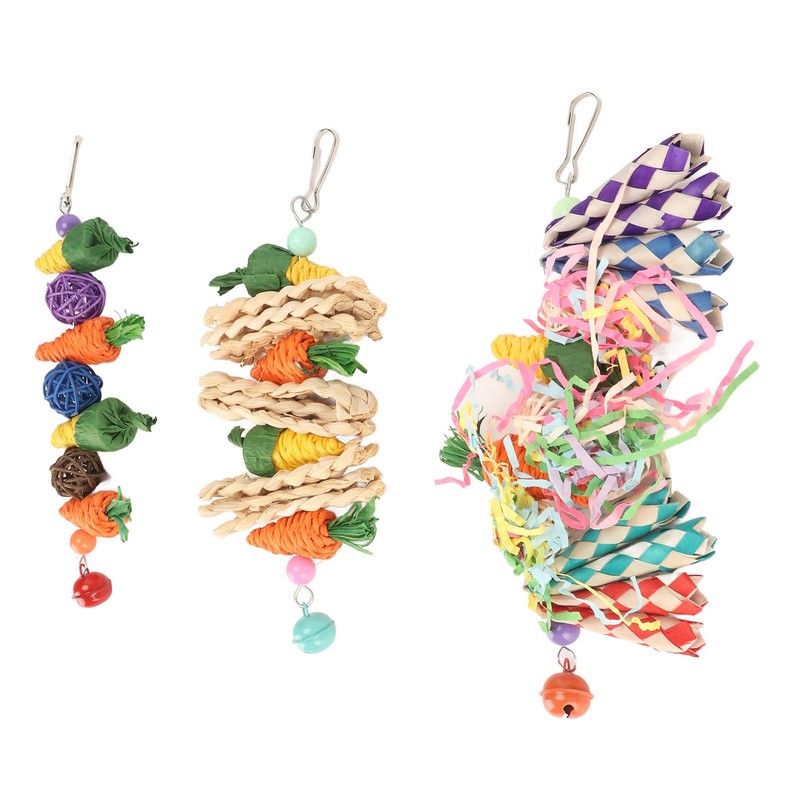 3pcs Parrot Chew Toys Weave Carrot Corn Rattan Balls Shredded