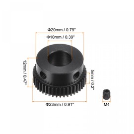 uxcell Pinion Gear Set, 45# Carbon Steel Motor Rack Spur Gear with Step Black, 0.5 Mod 44T 10mm Bore 23mm Outer Dia, M4 Set Screws Included