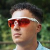 ShadyVEU Semi Rimless Red Translucent Lens Sports Performance Sunglasses White
