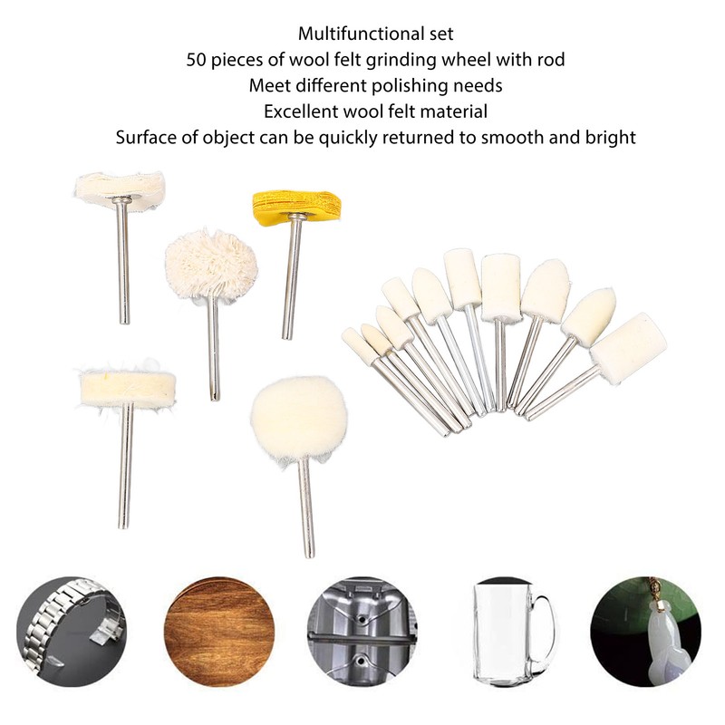 50Pcs Wool Felt Mandrel Mounted Grinding Polishing Wheel Buffing Wheel
