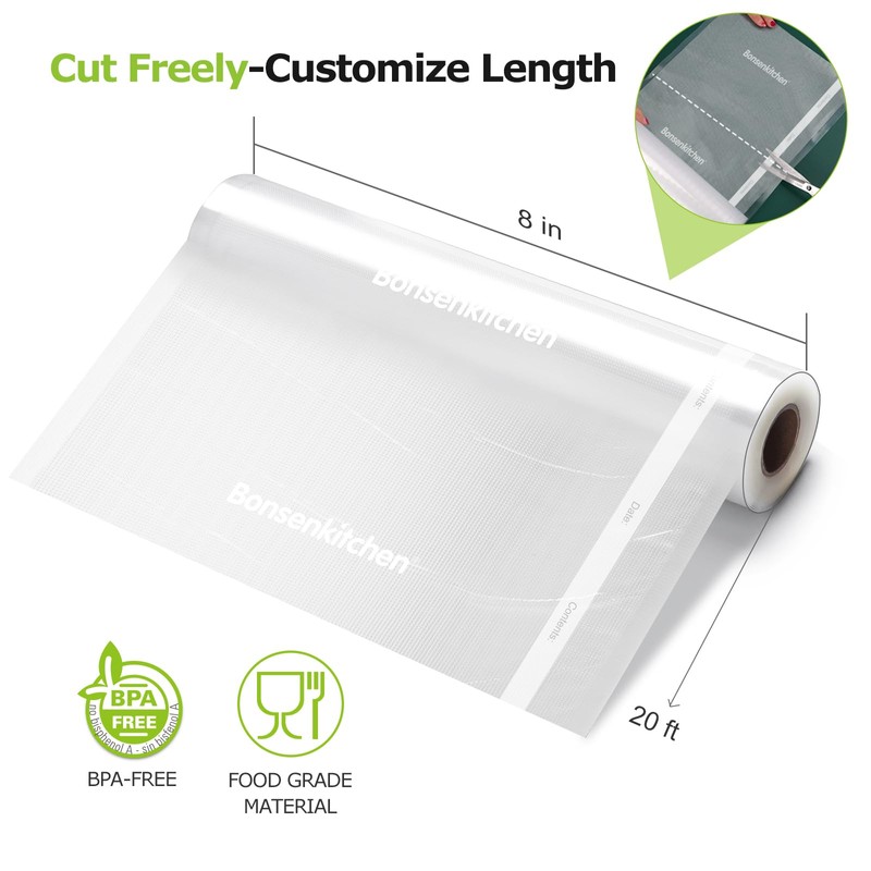 Bonsenkitchen Vacuum Food Sealer Rolls Bags, 2 Packs 8 in
