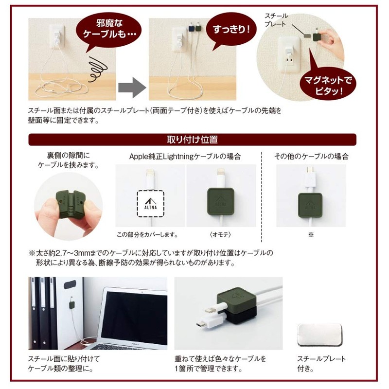 Lihit Lab A7758-24 Cable Holder with Magnet, Black