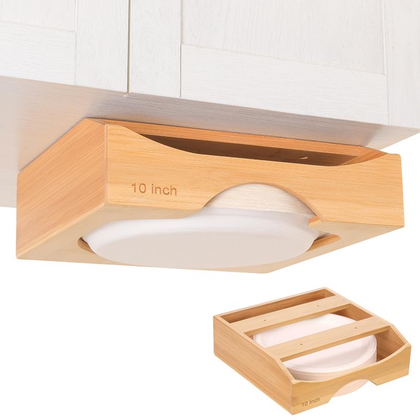 CKIU 10-inch Paper Plate Dispenser Under Cabinet, Bamboo Paper Plate