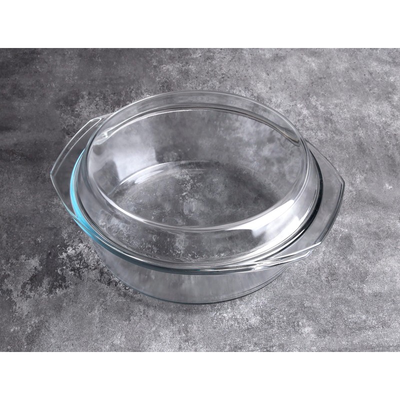 HUSANMP Round Tempered Glass Casserole Dish with Lid, Glass Casserole