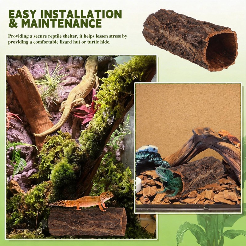 DECHOUS Natural Cork Bark for Reptile Hideout Round Cork Bark