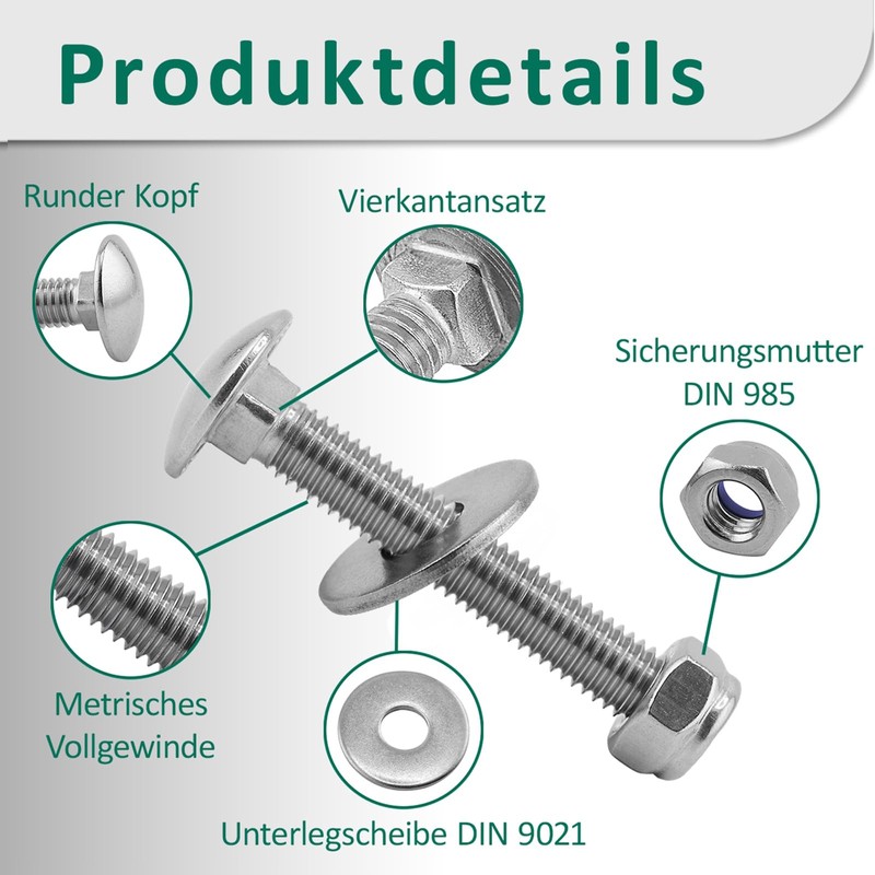 DSM - Carriage Bolts M8 x 16 mm DIN 603