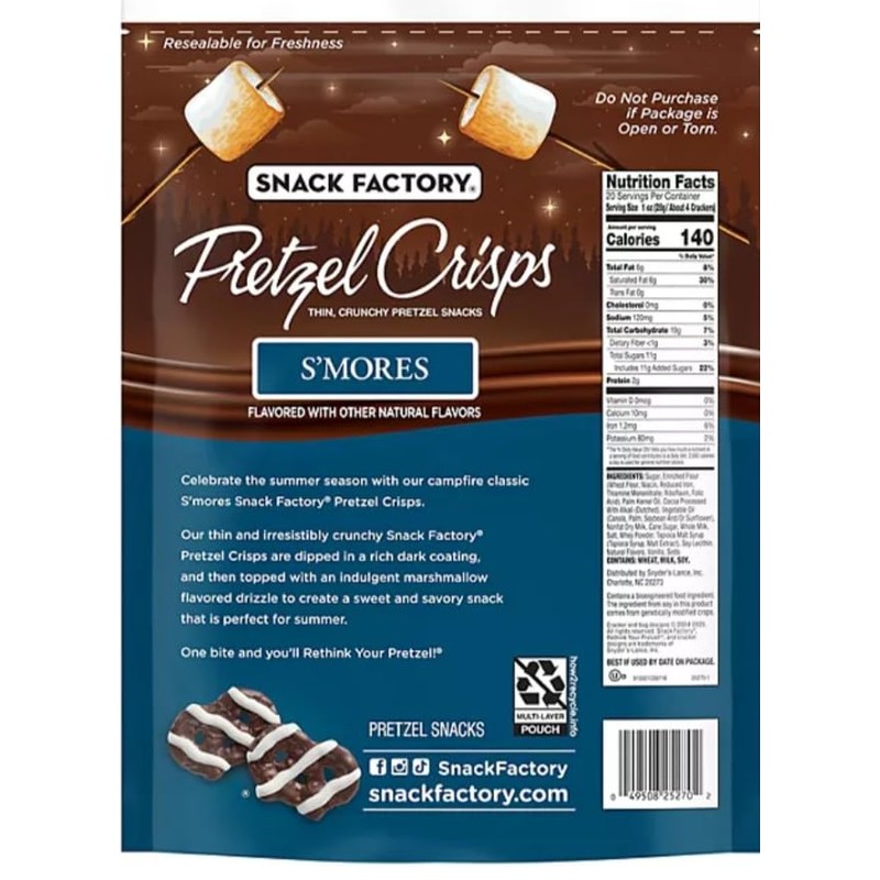 Snack Factory S'mores Pretzel Crisps, 20 Oz (Pack of 2)