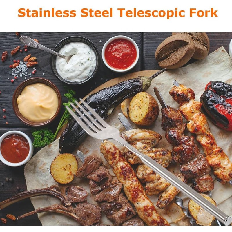 Nanddi Extendable Fork, Durable Stainless Steel Telescopic Fork Retractable Dinner