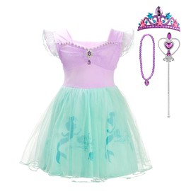 Lito Angels Mermaid Costume Princess Ariel Fancy Tulle Dress with Crown and Accessories for Kids Girls Age 2-3 Years Purple 265