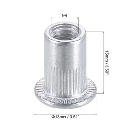 sourcing map M6 Rivet Nuts Aluminium Alloy Knurled Flat Head Threaded Insert 40Pcs