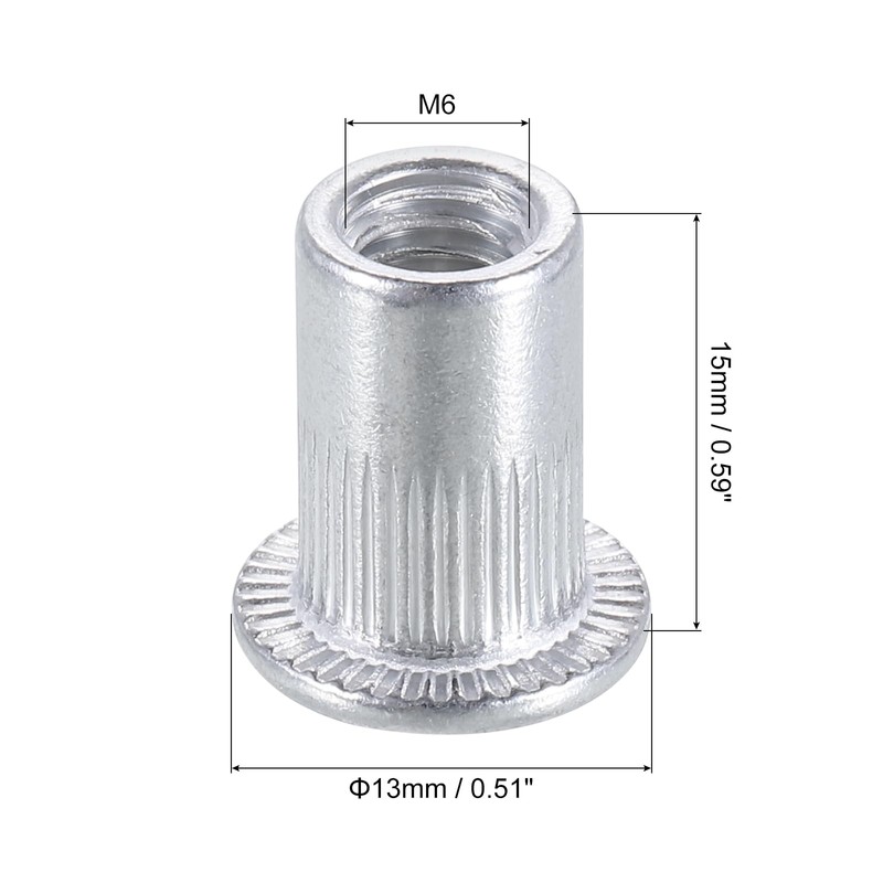 sourcing map M6 Rivet Nuts Aluminium Alloy Knurled Flat Head